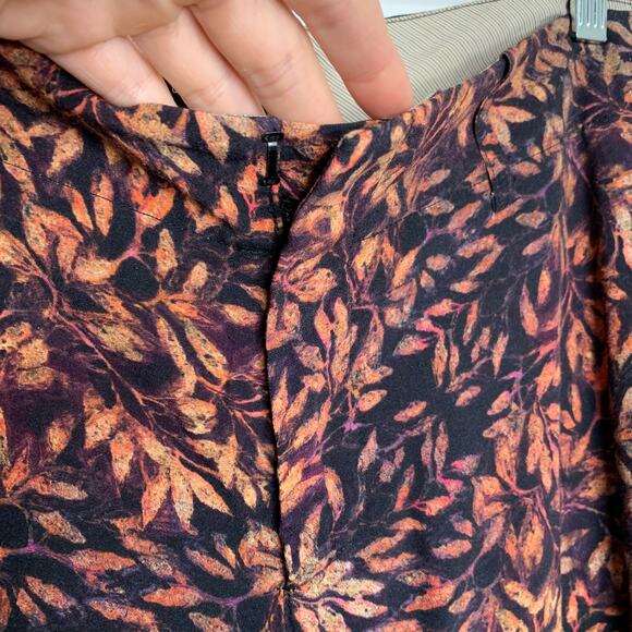 Peruvian Connection Pants  Rust Leaf Print Black Straight Leg Mid Rise Pockets - Picture 6 of 12